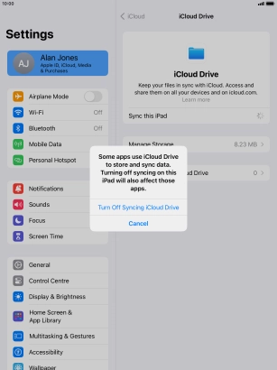 If you turn off the function, press Turn Off Syncing iCloud Drive.