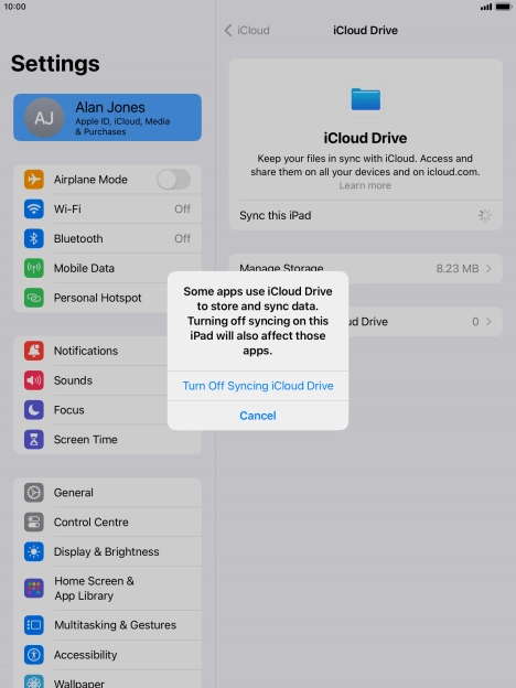 If you turn off the function, press Turn Off Syncing iCloud Drive.