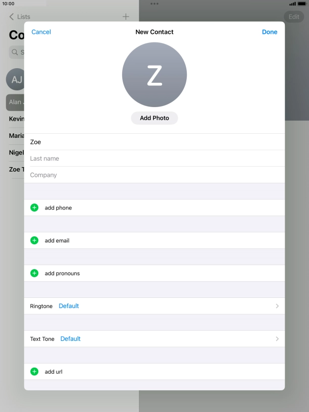 Press Last name and key in the last name.