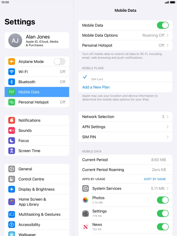 Press Mobile Data Options.