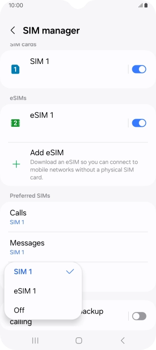 Press the required setting.