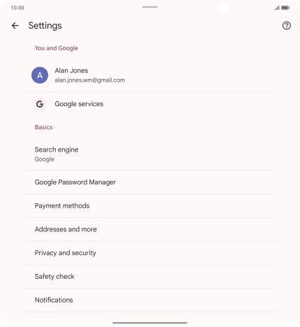 Press Privacy and security.