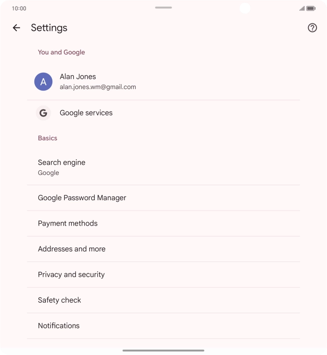 Press Privacy and security.