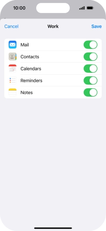Press the indicators next to the required data types to turn synchronisation of each data type on or off.