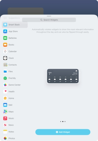 Slide your finger right or left on the screen to select the required widget size.