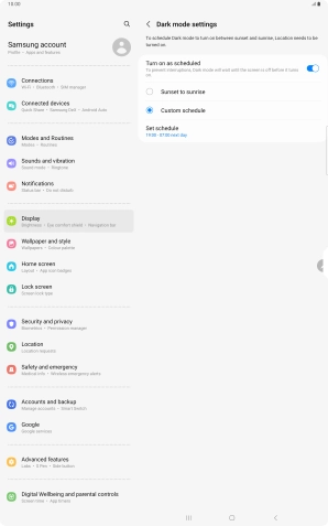 Press the required setting.