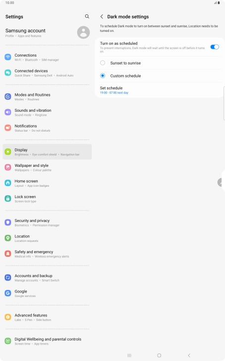 Press the required setting.