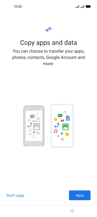 You can transfer the contents of another phone to your phone when it's activated for the first time and after a factory reset. When this screen is displayed, your phone is ready to transfer contents from another phone. You can transfer the contents of another phone to your phone when it's activated for the first time and after a factory reset. When this screen is displayed, your phone is ready to transfer contents from another phone.