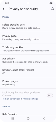 Press Delete browsing data.
