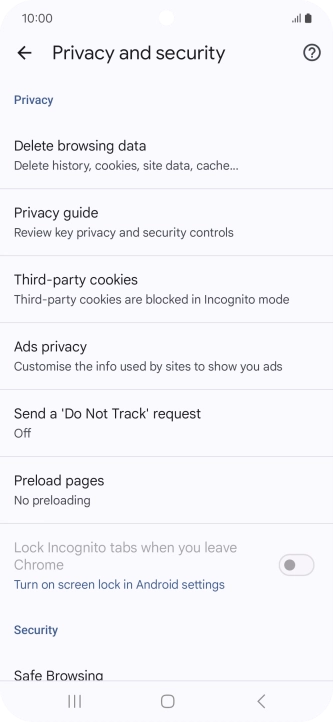 Press Delete browsing data.