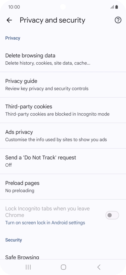 Press Delete browsing data.