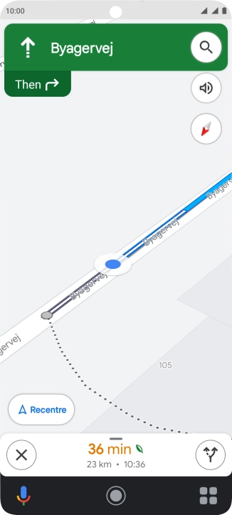 The travel information at the bottom of the screen shows your estimated time of arrival and distance to destination.