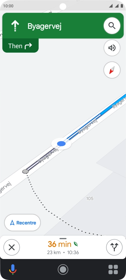 The travel information at the bottom of the screen shows your estimated time of arrival and distance to destination.