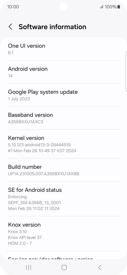 Your phone's software version is displayed below Android version.