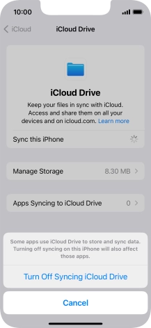 If you turn off the function, press Turn Off Syncing iCloud Drive.