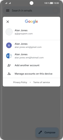 Press the required email account.