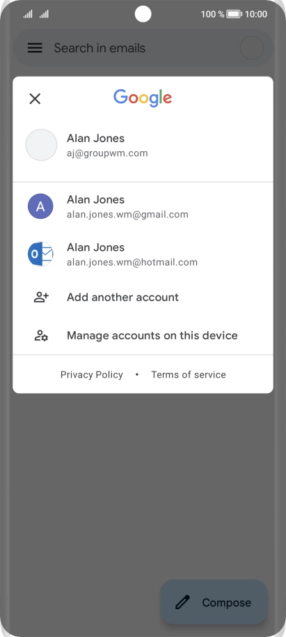 Press the required email account.