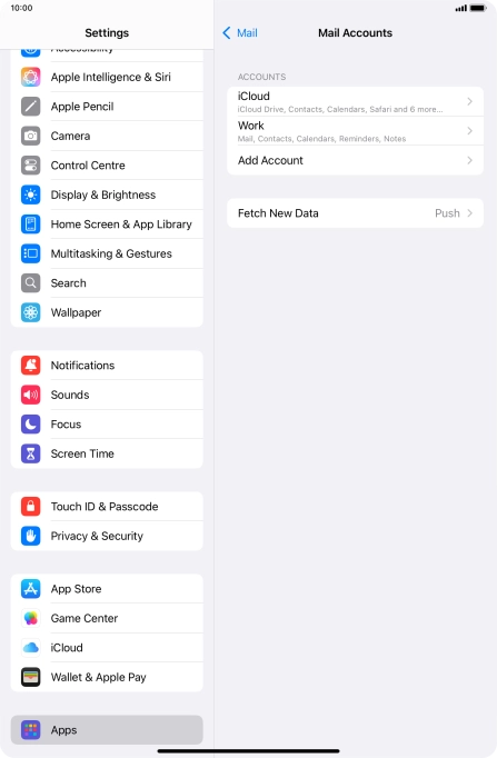 Press the name of the Exchange email account you've just set up.