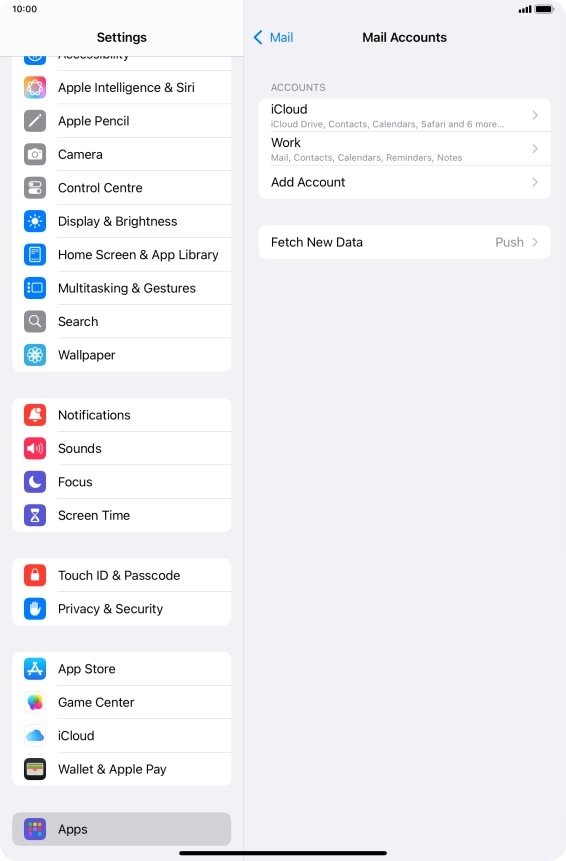 Press the name of the Exchange email account you've just set up.