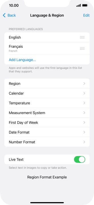 To subsequently select another language as the default language, press the move icon next to the required language and drag it to the top of the list.