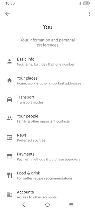 Press Basic info and follow the instructions on the screen to select phone owner settings.