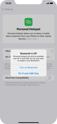 If Wi-Fi is turned on, press Wi-Fi and USB Only.