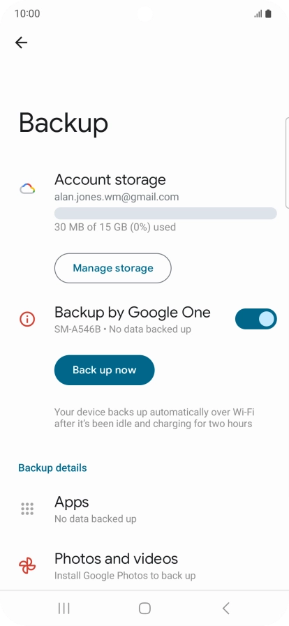Press Back up now and wait while the phone memory is backed up.
