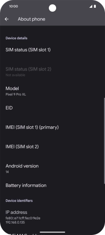 Your phone's software version is displayed below Android version.
