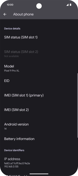 Your phone's software version is displayed below Android version.