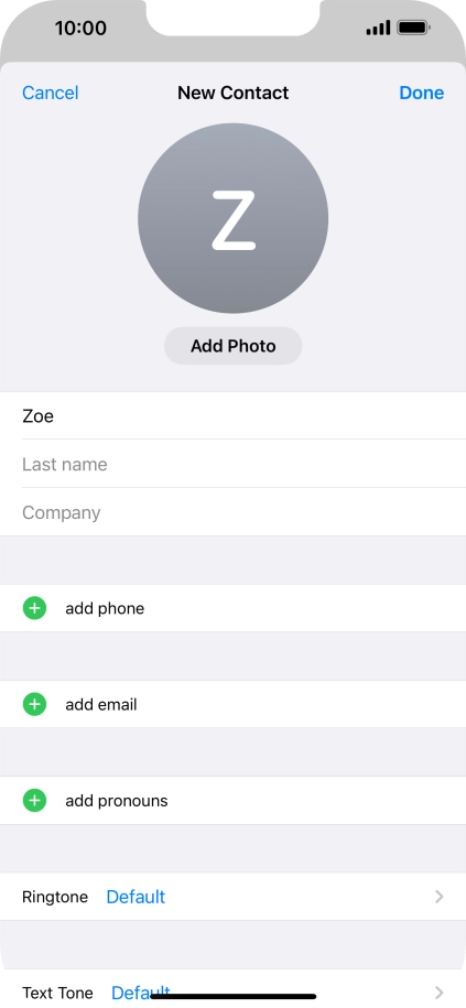 Press Last name and key in the last name. Press Last name and key in the last name.