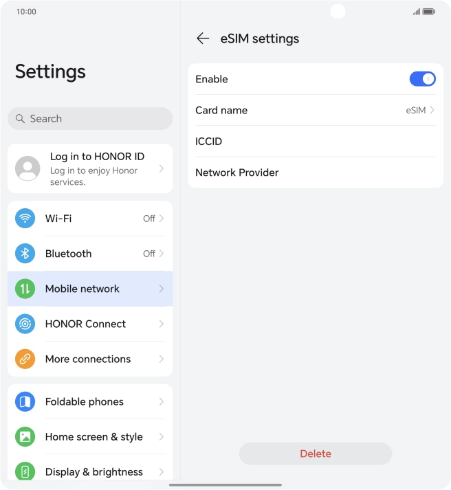 Press Delete and follow the instructions on the screen to delete your eSIM.