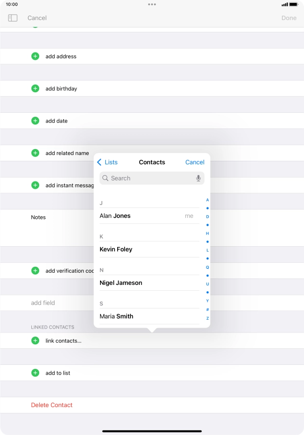 Press the required contact.