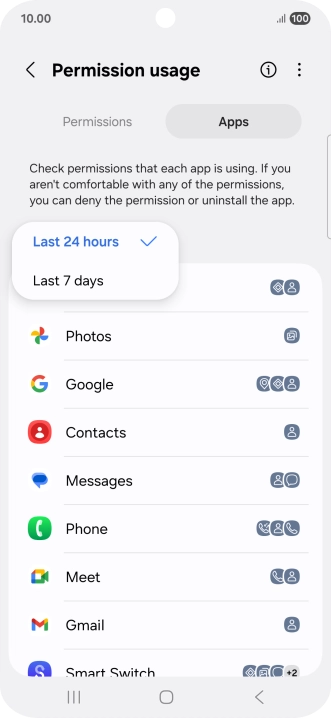 Press the required setting.