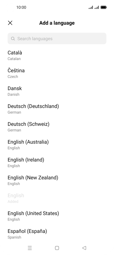 Press the required language to add it to the list of phone languages.