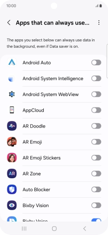 Press the indicators next to the required apps to turn the function on or off.