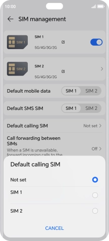 Press the required setting.