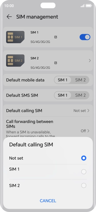 Press the required setting.