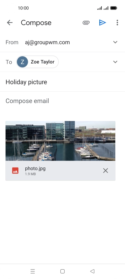 Press the text input field and write the text for your email message.