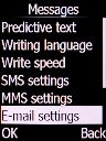 Select E-mail settings and press the Left selection key.