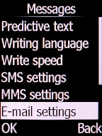 Select E-mail settings and press the Left selection key.