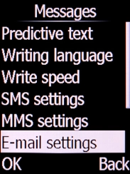 Select E-mail settings and press the Left selection key.