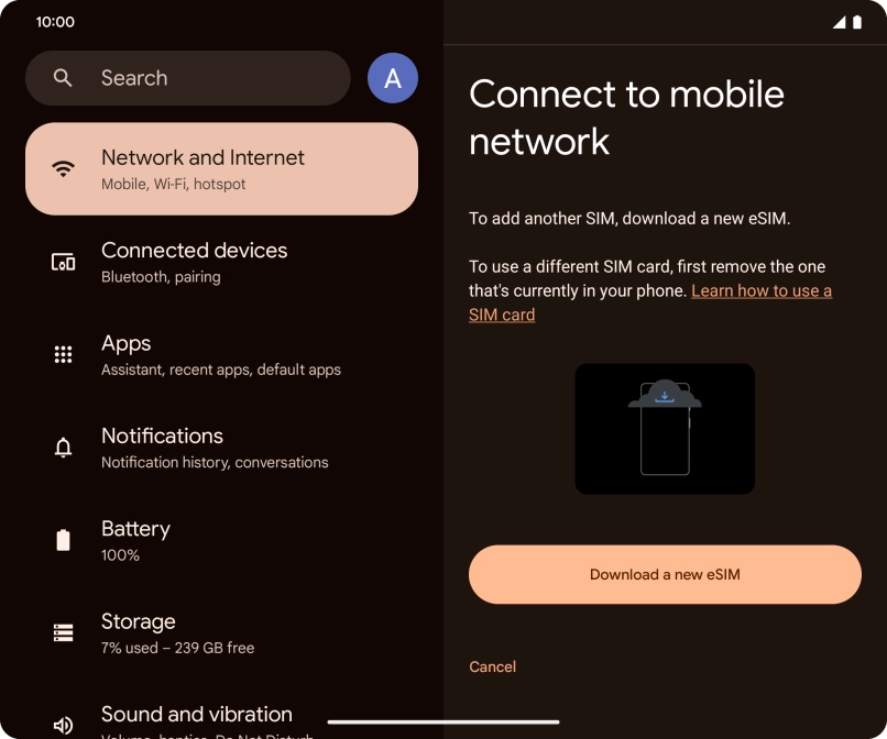 Press Download a new eSIM.