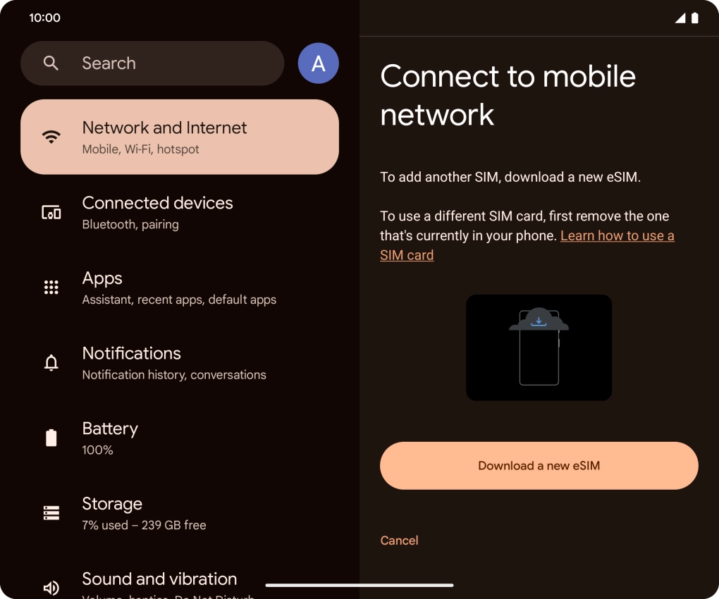 Press Download a new eSIM.