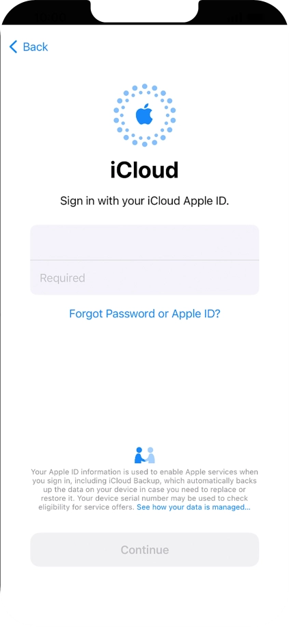 Press Required and key in the password for your Apple ID.