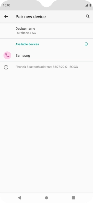 Press the required Bluetooth device and follow the instructions on the screen to pair the device with your phone.
