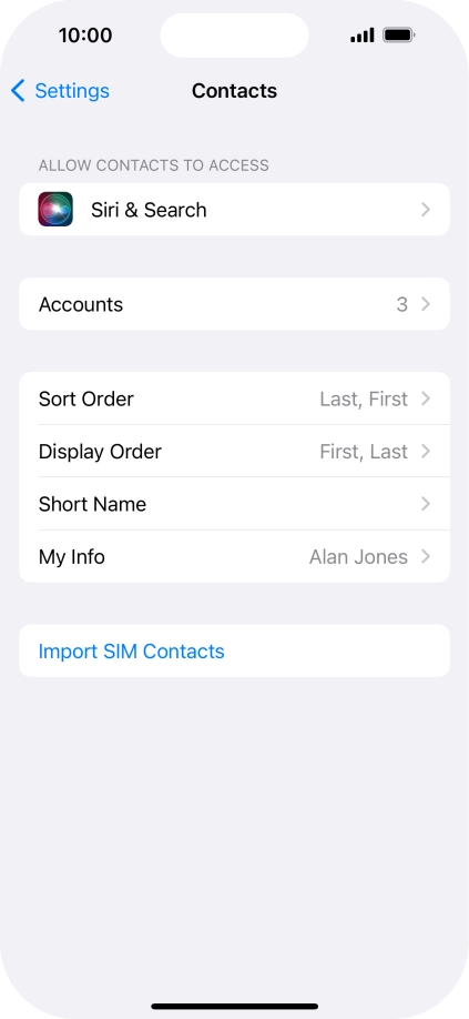 Press Import SIM Contacts.