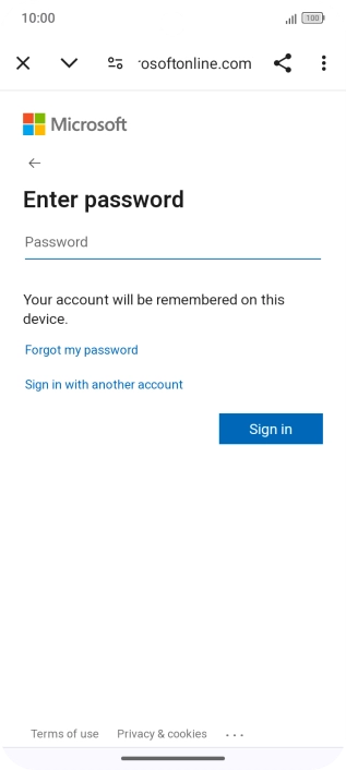 Press Password and key in the password for your email account.