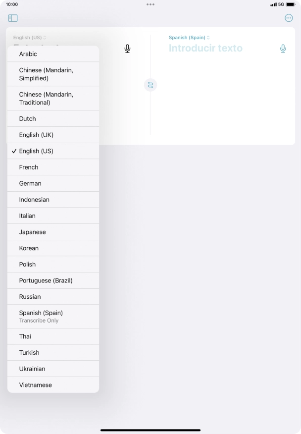 Press the required source language.