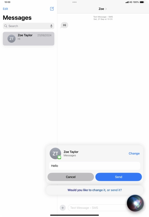 If an application is open on your tablet, such as a Mail or Messages, you can also use the functions available here, e.g.: REPLY [text].