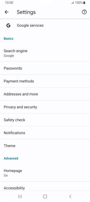 Press Privacy and security.